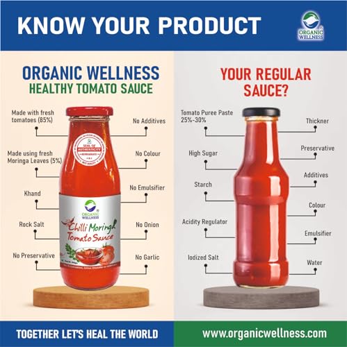 Image of Organic Wellness Moringa Tomato Ketchup & Chilli Moringa Tomato Sauce 100% Vegetarian Pack of 2 (350 grams Each)