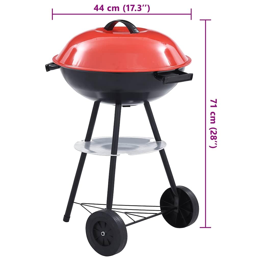 Przenośny grill na węgiel drzewny XXL z kółkami 44 cm, stalowa powłoka elektroforetyczna, duży ruszt do grillowania na taras, balkon, do ogrodu, na kemping, imprezę, do grillowania i smażenia