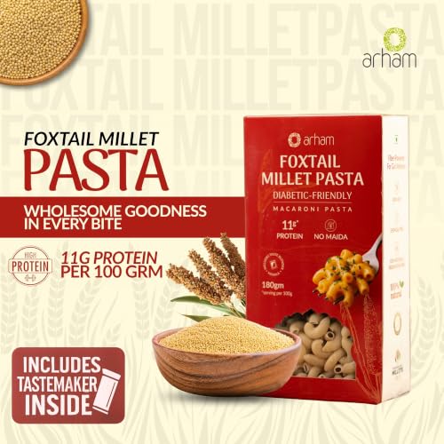 Image of Arham Organic Foxtail Millet Macaroni Pasta 180g | No Maida, Non-GMO, No Preservatives, Chemical-Free | Easy & Quick to Cook