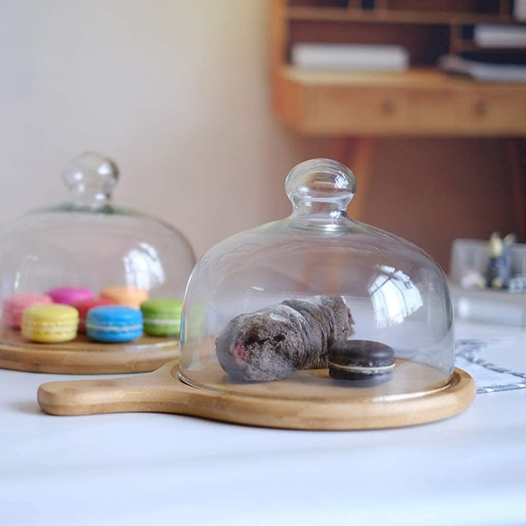 Wooden Pastry Rack with Handle Tray Dust-Proof Glass Dome Cake Dessert Tray 11/10/8/6inch Tasting Plate Party Decorative Serving Tray (Size : 8inch) (6inch) image 4