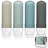 Brovamo Silikon Reiseflaschen 90ml Set, 4 Stück Auslaufsicher Reiseflaschen zum Befüllen mit Reise Organizer,Tragbar, Zusammendrückbar Abfüllflaschen Reise für Shampoo Toilettenartikel [Netural-Serie]