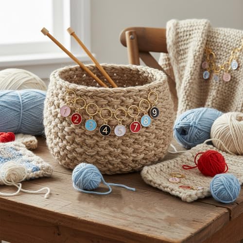 3 Pcs Knitting Row Counter Chain, Flat Round Stitch Markers for Crocheting Number 0-9 Stitches Markers Enamel Knitting Stitch Charms Colorful Number Marker for Weaving Sewing DIY Jewelry Making