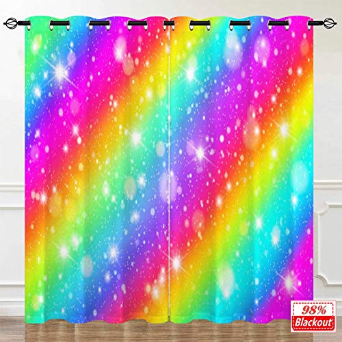 YUANZU Rainbow Striped Curtains, Space Galaxy Glitter Star Fantasy Pastel Clouds with Blackout 3D Printed Curtain - Image 3