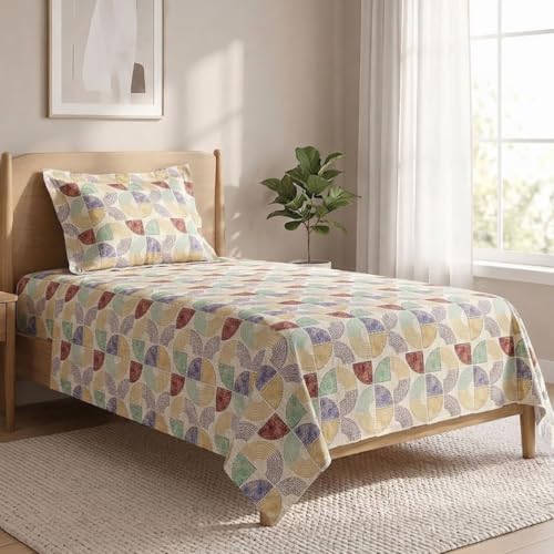 Image of LANE LINEN Symphony 100% Cotton 144TC Single Bedsheet Set, 2 Piece, Printed