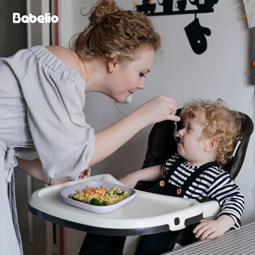 Babelio Silicone Toddler Plates, 2 Pack Undivided Baby Self Feeding Utensils, Bpa Free, Microwave, Oven And Dishwasher Safe, Soft And Durable Silicone Tray (Lilac Grey) #TOP5