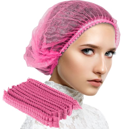 100 PCs Disposable Pink Bouffant Caps by OMNIA ONE | Lightweight Non-Woven Polypropylene, Breathable, Latex-Free, Hair Coverage for Medical, Food Service & Cleanroom Use