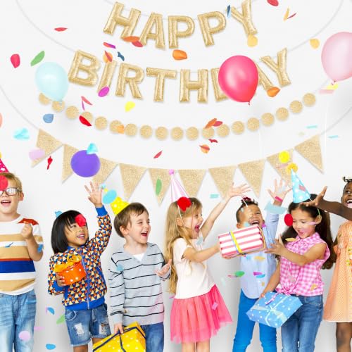 Image of CANREVEL 3 PCS Pre-Strung 3D Birthday Banner Decorations, Champagne Gold | Colorful Reusable Birthday Decorations for Women Men Girls Boys, Felt Happy Birthday Sign Garland, Triangle Bunting