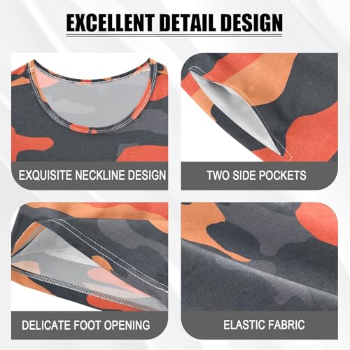 ALAZA Red Gray Camouflage Pajamas Set Short Sleeve Cotton Sleepwear Summer Pjs 2 Piece 5-14Y4