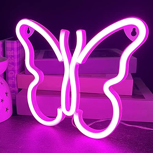XIYUNTE Butterfly Neon Sign for Bedroom Wall Decor, USB or Battery Powered Pink Butterfly Neon Light Sign, LED Neon Signs Butterfly for Girls Room, Party, Christmas, Wedding Decor XIYUNTE Butterfly Neon Sign for Bedroom Wall Decor, USB or Battery Powered Pink Butterfly Neon Light Sign, LED Neon Signs Butterfly for Girls Room, Party, Christmas, Wedding Decor
