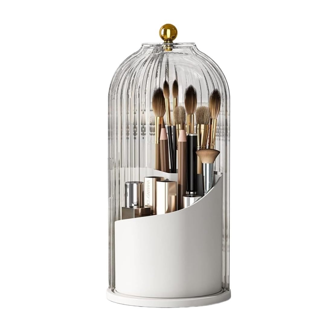 Organizer na Kosmetyki 360-stopniowy Obrotowy Uchwyt Na Pędzle Do Makijażu Z Pokrywką Przezroczysty Organizer Na Pędzle Do Makijażu Do Łazienki Na Biurko Vanity Organizer do Makijażu Sypialni(A)
