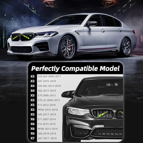 Image of AggAuto Compatible with BMW Grille Inserts Stripes for F25 X3 2011-2021 / G01 X3 2017-2021 / G02 X4 2018-2021 / G05 X5 2018-2021 Grill Insert Accessories Fluorescent Green V Brace Cover