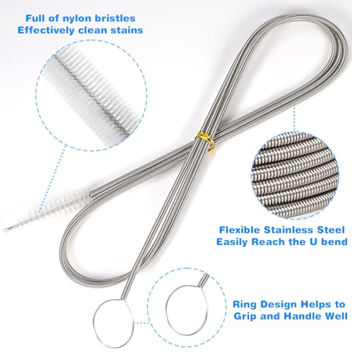 Image of Ixiaoyoo 11 Pcs Cleaning Brushes Set, 8 Inch + 60 Inch Cleaner Brushes | White Nylon Brushes Kit for Bottles, Tumbler, Sippy Cups, Pet Waterers, Drinking Straws, Pipes, Sink Drain, Fish Tank, Hose