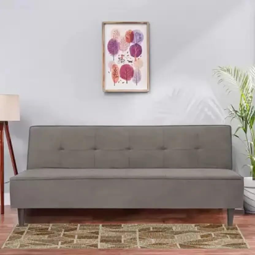 Solis Primus 3 Seater Wooden Sofa Cum Bed Size 35X68 Without Armrest | Wide Armrest | Convertible Sofa to Bed | Sofa for Living Room, Mid-Century Modern Style, Fabric Upholstery (Grey)-image-8