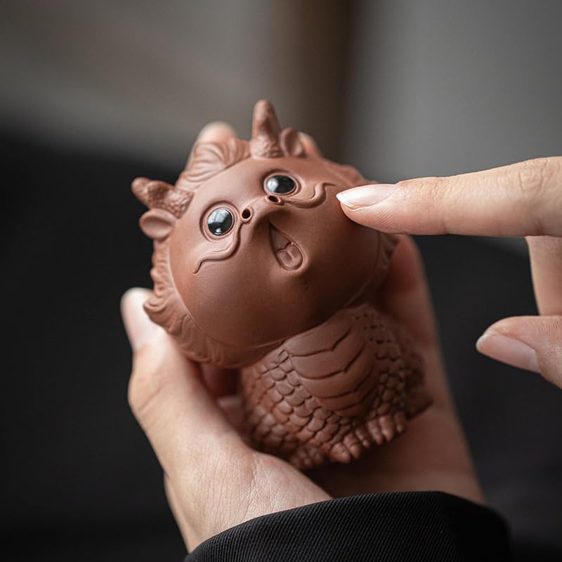 Hormsdar Hamd-Made Dragon Tea Pet Purple Clay Statue Kung Fu Tea Tray Decor Tea Lover's Gift Home Office Desk Feng Shui Ornament