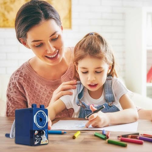 Temperamatite manuale da tavolo con piano cottura a spirale e funzione di arresto automatico, due set di gomme e una spazzola per la pulizia, adatto per bambini/adulti/studenti/artisti (blu