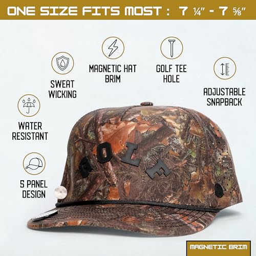 Image of BRIMZ Golf Performance Hat - Tee Holder & Magnetic Brim - Breathable Sweat & Water Resistant Golfing Snapback Cap
