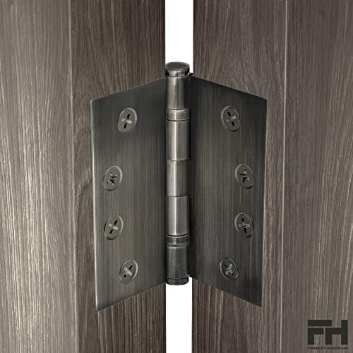 Finsbury Hardware Solid Brass Door Hinge Heavy Duty Ball Bearing Polished 4X4 Inch With Decorative Screw-On Tips Included - Set Of 24 Hinges (Pewter) #TOP5