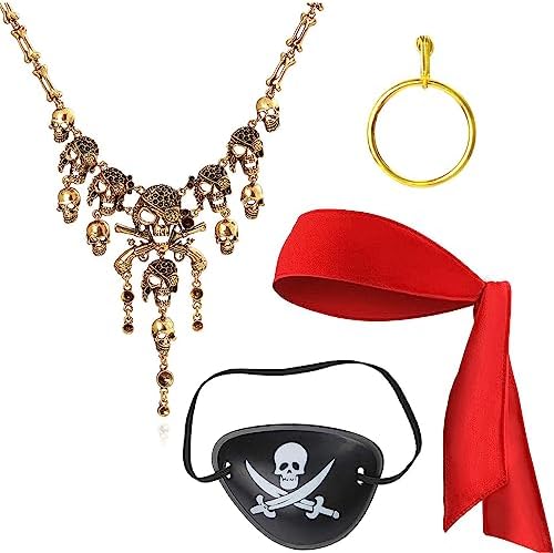 Lot de 5 accessoires de pirate, boucles d'oreilles, cache-œil de pirate, bandana de pirate, collier de pirate, costume de pirate pour fête de pirates des Caraïbes, costume de pirate pour enfants Lot de 5 accessoires de pirate, boucles d'oreilles, cache-œil de pirate, bandana de pirate, collier de pirate, costume de pirate pour fête de pirates des Caraïbes, costume de pirate pour enfants