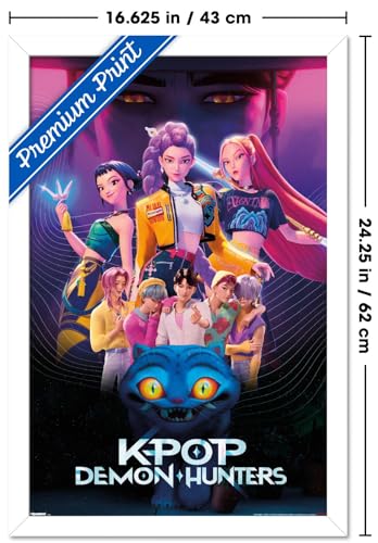 Image of Netflix KPop Demon Hunters (2025) - Group Wall Poster, 22.4L inch x 14.7W inch, White Framed Version