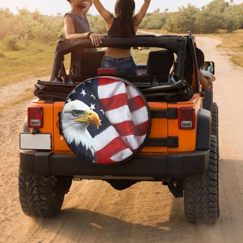 Image of American Flag Eagle Spare Tire Cover Dust-Proof Wheel Tire Cover Fit Trailer, RV, SUV and Many Vehicle 16 Inch
