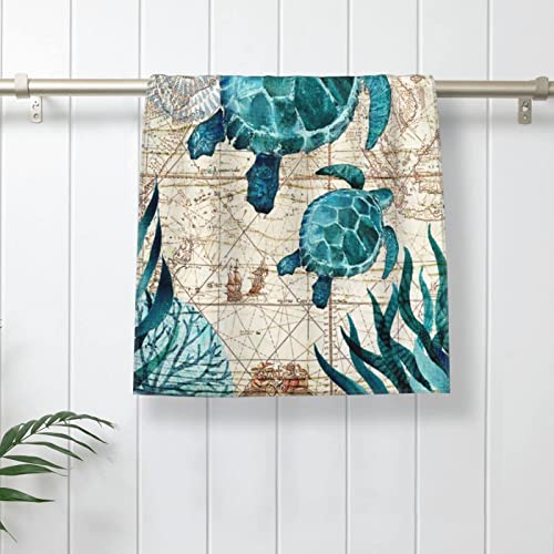 Psyu Sea Turtle Hand Towel Set Of 2 For Bathroom Kitchen Absorbent Soft Home Face Bath Towels 27.5 X 16 Inches #TOP4