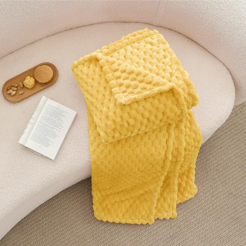 Image of BEDELITE Yellow Throw Blanket for Couch, Soft Cozy Gifts for Women, 50 * 60 | 3D Jacquard Decorative Fleece Blanket, Super Soft Plush Throws, Cute Birthday Gift for Women & Men, Suitable for All Seasons