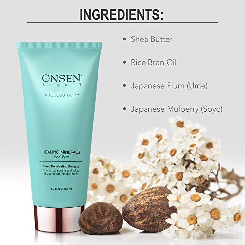 Onsen Secret Foot Cream for Dry Cracked Heels, Foot Care for Healthy Feet, Foot Exfoliator with Organic Ingredients Vitamin E, Shea Butter, Dry Feet Treatment for Women, Made in USA 6 fl oz