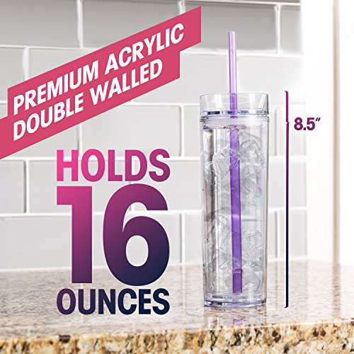 Set of 4 Skinny Acrylic Tumblers Double Wall, Skinny Acrylic Tumbler - Thumbnail 2
