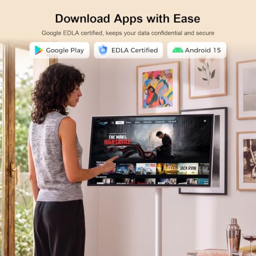 VLH 27 Inch Smart Portable TV, FHD Touch Screen Rolling Monitor on Wheels, Android 15, 6GB +128GB, Wireless Tablet Display, EDLA-Certified, 4K Hidden Camera, 27000mAh Battery, Voice Remote Control by VLH - Used condition - Image 4