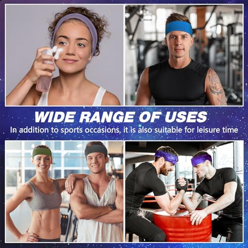 Image of 18 Pcs Sports Sweatbands for Men Women Camo Headbands Workout Non Slip Headbands Breathable Head Band Fitness Stretchy Unisex Hairband for Yoga Running Cycling Ball