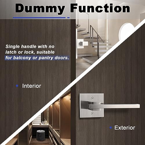 Image of Orger 1 Pack Dummy Door Handle Brushed Nickel Square Dummy Door Lever, Non-Turning Interior Closet Door Handle for Left and Right Hand