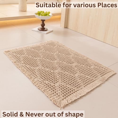 Image of HomeCloud Waffle Bath Mat, Super Absorbent Non Slip Mats for Bathroom Floor, Machine Washable Bathroom Rugs with Tassels,Ultra Soft (T.Beige)