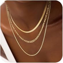 Sterling Silver Necklace Stack Gold Choker Layered Necklace for Women Girls Dainty Non Tarnish Waterproof Chunky Snake Herringbone Stackable Necklaces Simple Figaro Box Chain Necklace Trendy Gift