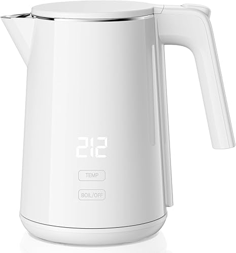 Tetera eléctrica, 1.0L 1200W de calor rápido con apagado automático, a prueba de hervir y secar, 7 tetera de control de temperatura, calentador de