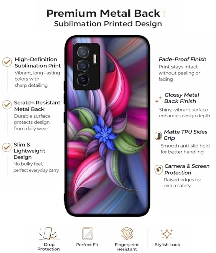 Image of Colorful Flower Design Premium 2D Printed Metal Back Case Cover for Vivo V23E 5G / Y75 4G, Multicolour