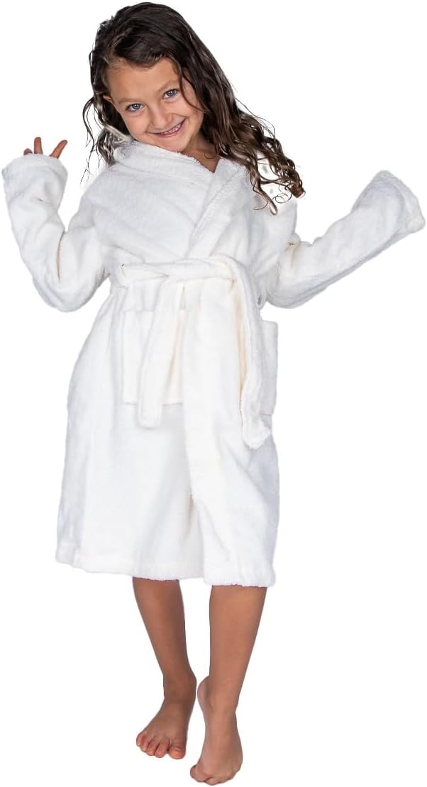 BAGNO MILANO Kids Organic Turkish Cotton Hooded Beach Cover-Up Towel, GOTS Certified, for Boys and Girls (White, 6-8 Years)