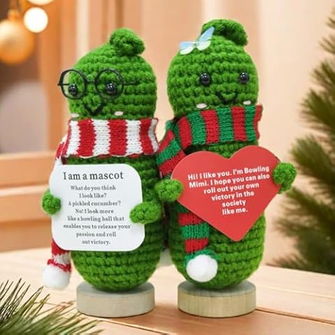 Levvohd 2 Pcs Emotional Support Pickle Dolls 2024, Positive Crochet Animals Plush Mini Cute Funny Knitting Gifts for Women Best Friend Coworker（5" Cucumbers） Cover