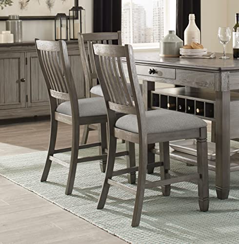Antique-Gray-Dining-Furniture-Counter-Height-Table-with-Drawers-Wine-Rack-4-Chairs-5pc-Dining-Set-Solid-Wood-Country-Kitchen-Style Antique Gray Dining Furniture Counter Height Table with Drawers Wine Rack 4 Chairs 5pc Dining Set Solid Wood Country Kitchen Style