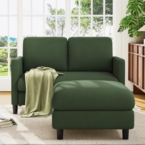 Image of Welzona Loveseat Sofa with Ottoman, 51 inch Small L Shaped Teddy Couch Sofa