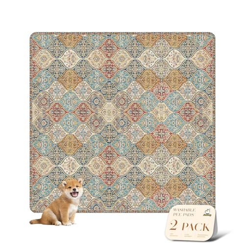 Image of nunubaby 2PACK Washable Pee Pads for Dogs, Stylish, Non-Slip and Leak-Proof Pee Pads. Reusable Potty Pads for Dogs for Crates and Floors.(Cream /Multi,72 inch x72 inch )