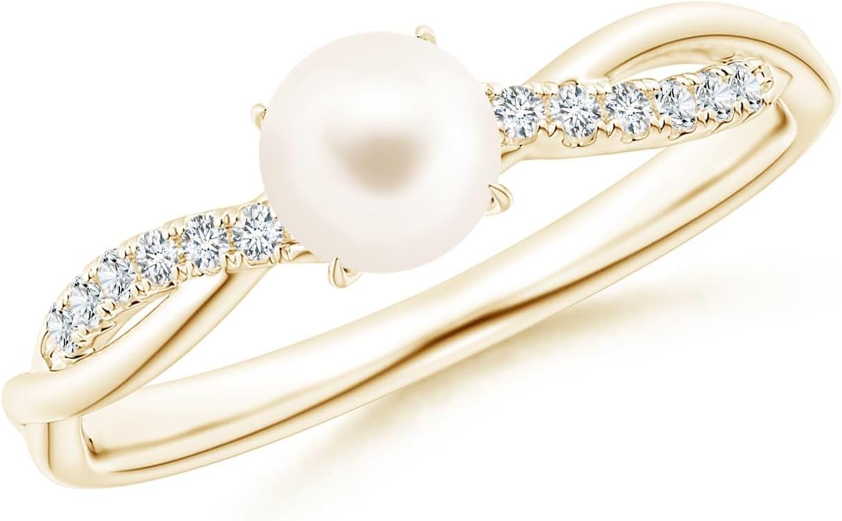 Angara Freshwater Pearl Ring for Women | Round Freshwater Cultured Pearl Diamond Classic Ring in 14K Solid Gold/Platinum | June Birthday, Anniversary, Gemstone Jewellery Gift