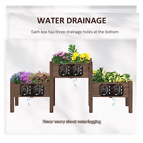 Outsunny Raised Garden Bed With 3 Planter Box, Freestanding Wooden Plant Stand With Drainage Holes, For Vegetables, Herb And Flowers, Coffee #TOP3