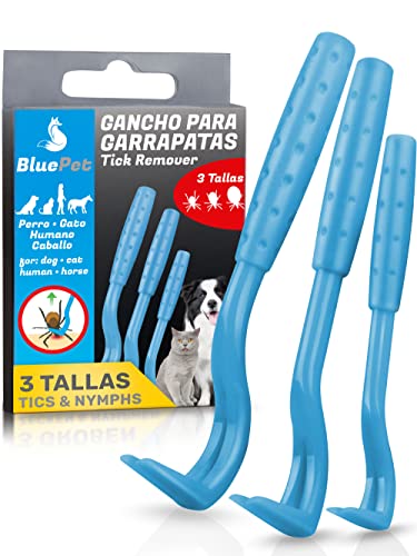 BluePet® Juego de 3 tamaños Ganchos para garrapatas | Quita garrapatas para Personas, Perros, Gatos y Caballos | Pinzas para garrapatas | Palanca para eliminación de garrapatas