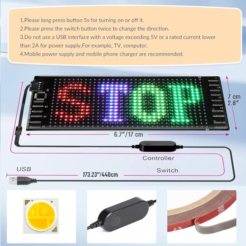 Image of RAYHOME LED Sign for Car, 7''x3''Flexible LED Matrix Panel USB 5V Bluetooth Application Control DIY Programmable Scrolling Sign for Car Party Wedding Festival