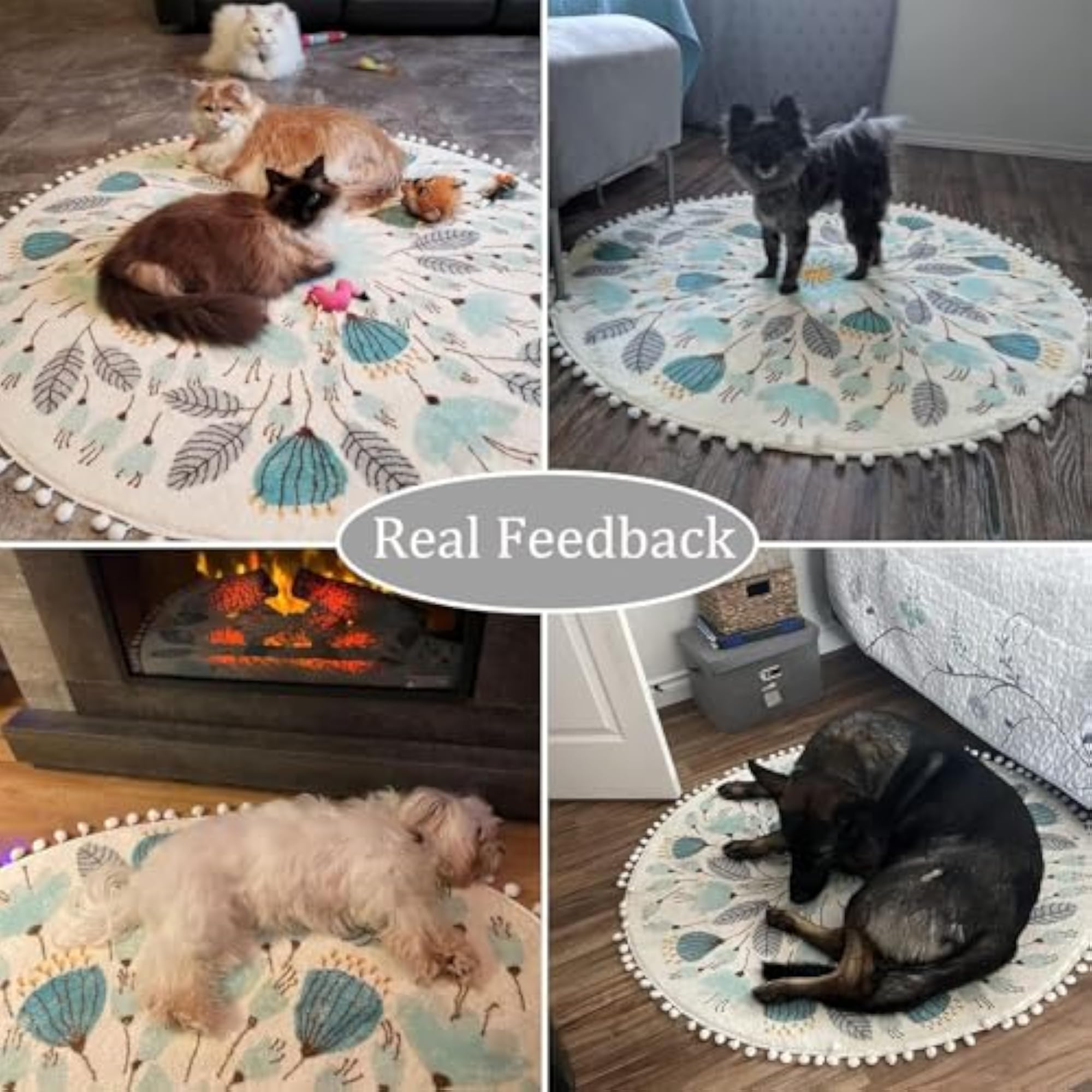 Small Round Cute Bath Mat with Pom Poms Fringe