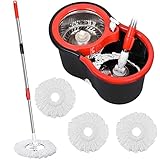 Spin Mop and Bucket with Wringer Set, 360° Spinning Mop Bucket System with 3 Microfiber Mop Replacem