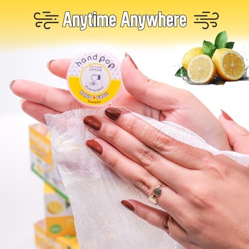 Hand Pop Lemon Scented Wipes - 24 Pack of Travel Size Wet Towelettes, Alcohol-Free, Wipes for Skin Hydration, Convenient, Eco-Friendly, Refreshing, Fits in Gym Bag, Purse, Pocket, or Luggage - 3