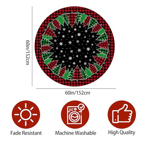 Pinata Round Christmas Tablecloth 60 Inch, Christmas Trees Table Cloth, Black Buffalo Plaid Winter Xmas Tablecloths and Snowflake for Kitchen Dining Decor by pinata - Used condition - Image 2