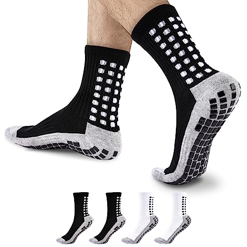 OFFCUP Fotboll Sockor, Sportstrumpor, Anti-Slip Sportstrumpor Andningsbara Kompression Strumpor, För Cykling, Basket, Löpning, Yoga, Skala, 2 st BN, Large