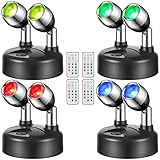 Honoson 4 Pack Dual Head Battery Operated Spotlights Indoor Wireless RGB LED Spot Light with Remote 13 Color Accent Lights with Rotatable Head Stick on Wall Hallway, for Painting Picture(Black)